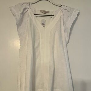 LOFT White Ruffled Blouse Relaxed Fit